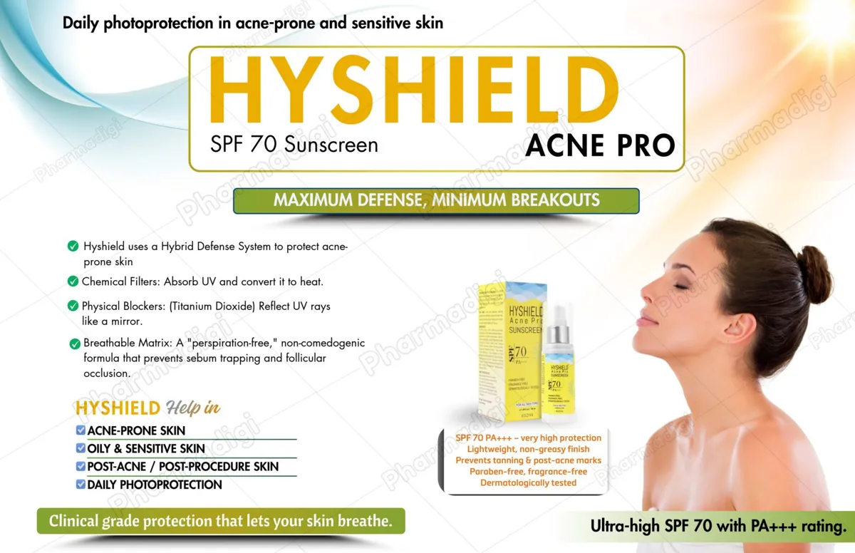Hyshield Acne Pro SPF 70 Sunscreen product sheet