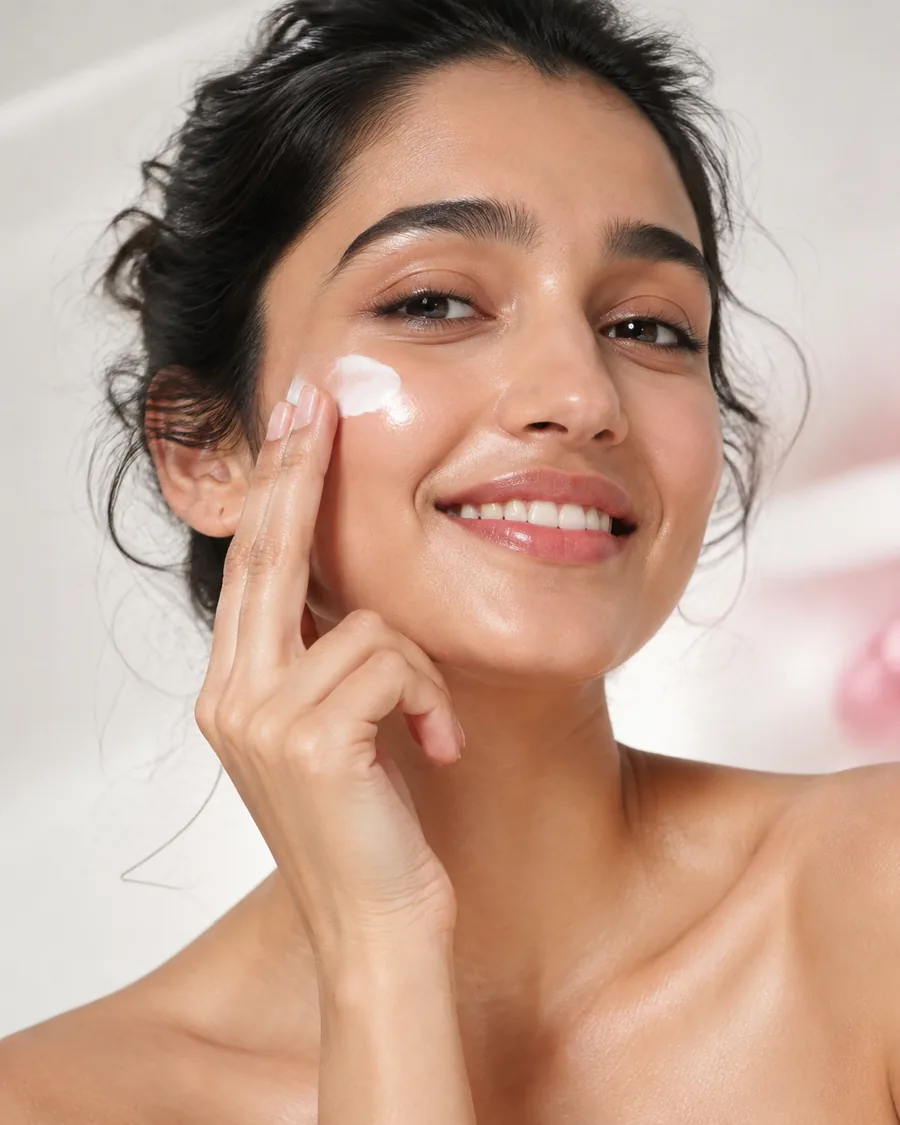 Applying cream with a smile